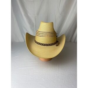 Laredo Texas Straw Cowboy Hat Woven‎ Band Feather Accent Size 7 3/8
